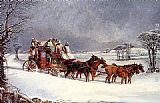 Famous Winter Paintings - The York to London Royal Mail on the Open Road in Winter